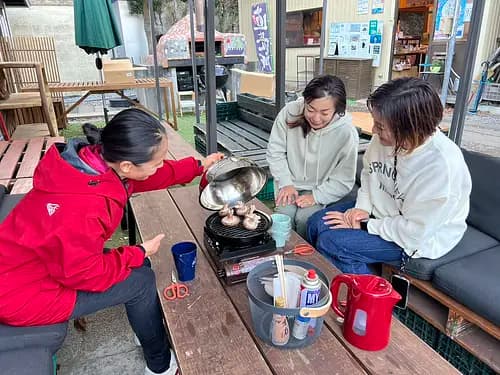 Because we are farmers! Shiitake mushroom harvesting experience and excellent shiitake mushroom dishes BBQ style!